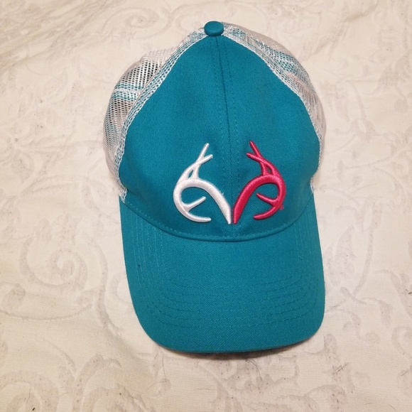 Adjustable Real Tree Realtree Ladies Cap Baseball Hat Camo Turquoise Teal Blue